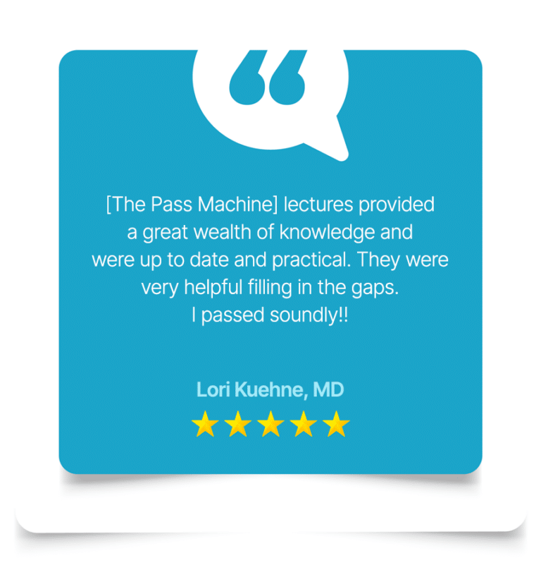 [The Pass Machine] lectures provided a great wealth of knowledge and were up to date and practical. They were very helpful filling in the gaps. I passed soundly!!